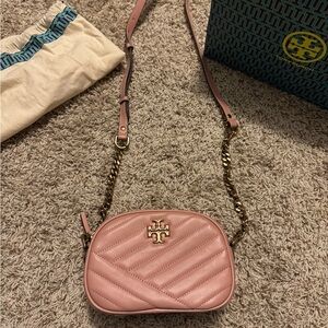 Tory Burch Pink Moon Kira Chevron Camera Bag Quilted Crossbody